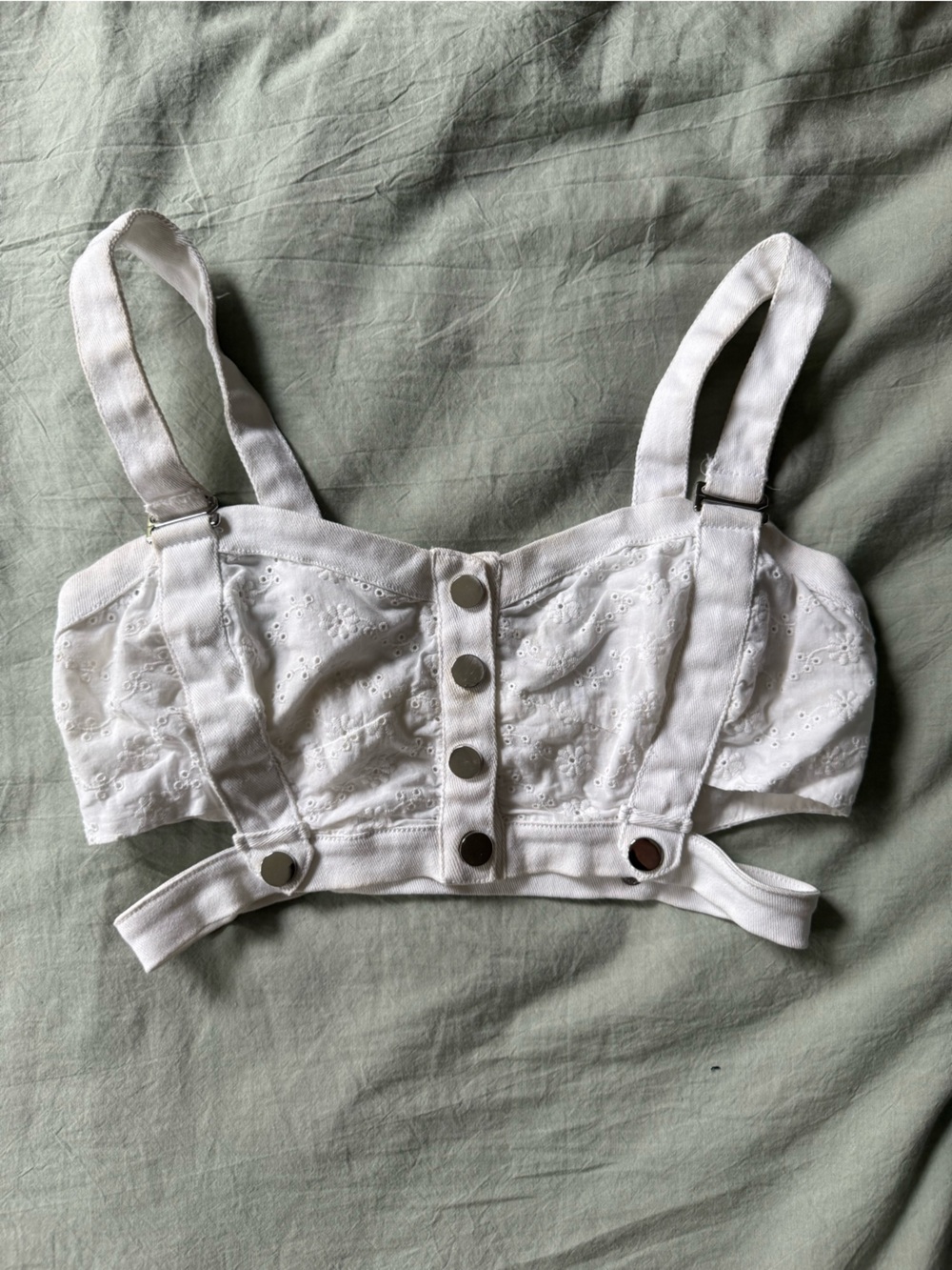 For Love and Lemons White Eyelet Button-Front Crop Tank Top size s (fits like XS